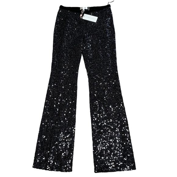 LoveShackFancy Journee Velvet-trimmed Sequined Crepe Straight-leg Pants Sz 4 - Picture 2 of 5